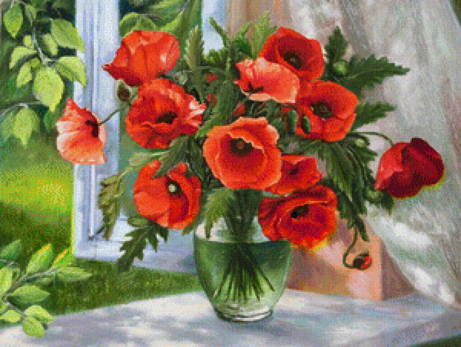 маки - маки, ваза, цветы, окно - предпросмотр