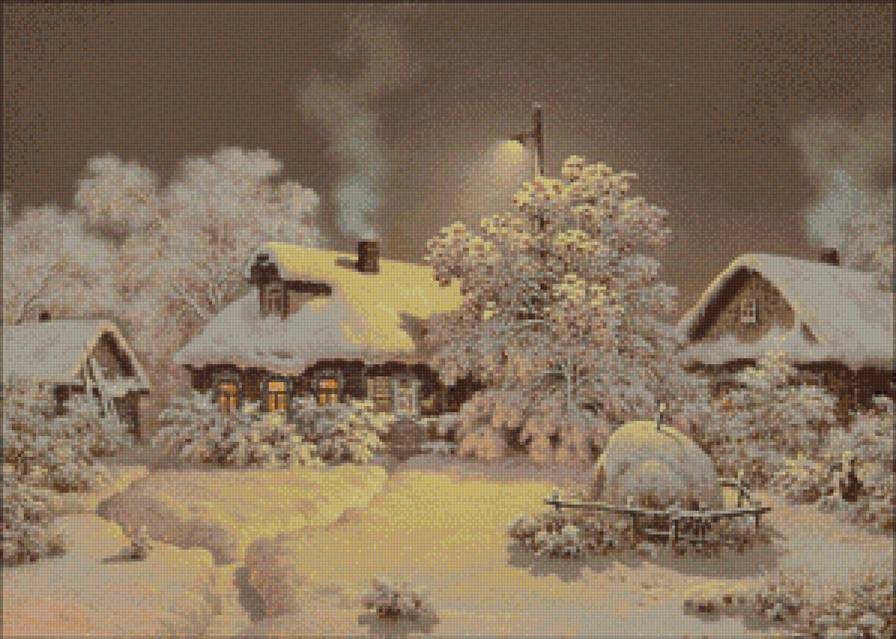 Зимний вечер в деревне - предпросмотр