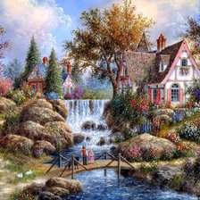 Домики у водопада