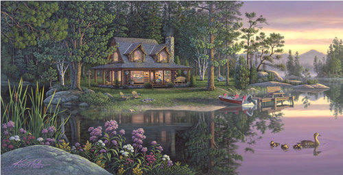 Домик у реки - закат, природа, река, дом - оригинал