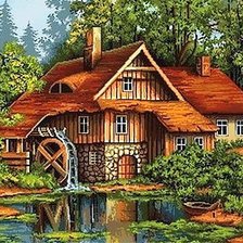 Водянная мельница в лесу