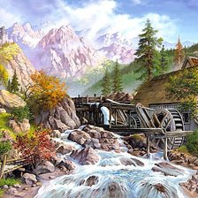 Схема вышивки «Водянная мельница у горной речки»