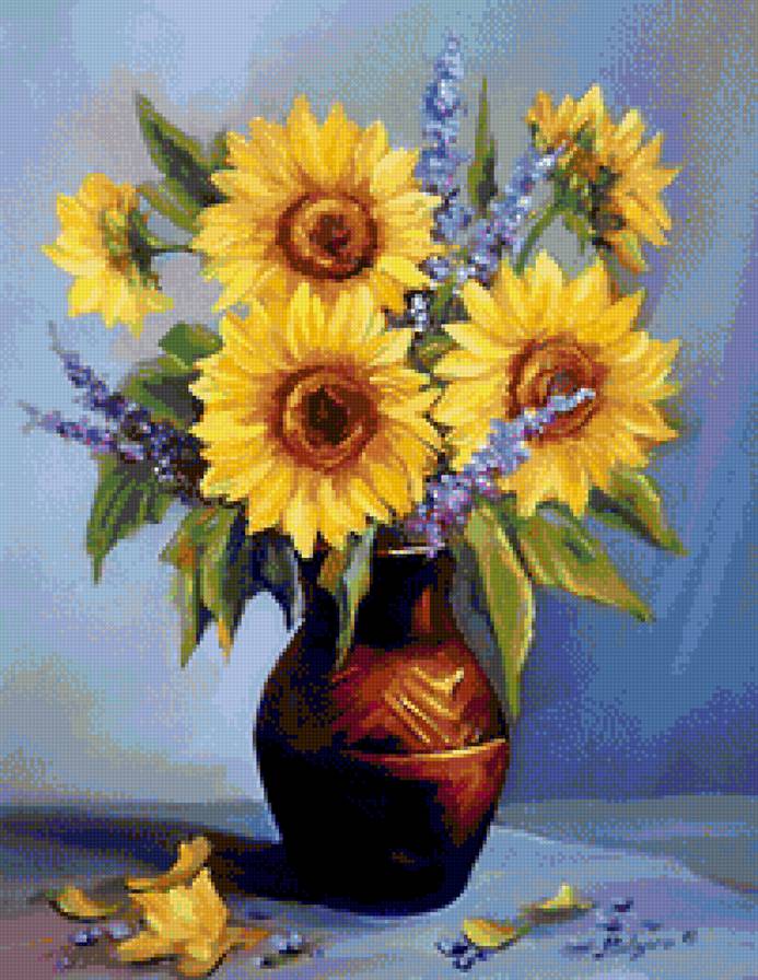 подсолнухи в вазе - картина художника анка булгари - предпросмотр