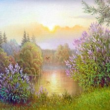 Схема вышивки «Утро над рекой»