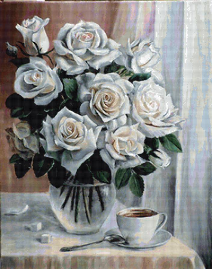 Букет из белых роз - цветы, натюрморт - предпросмотр