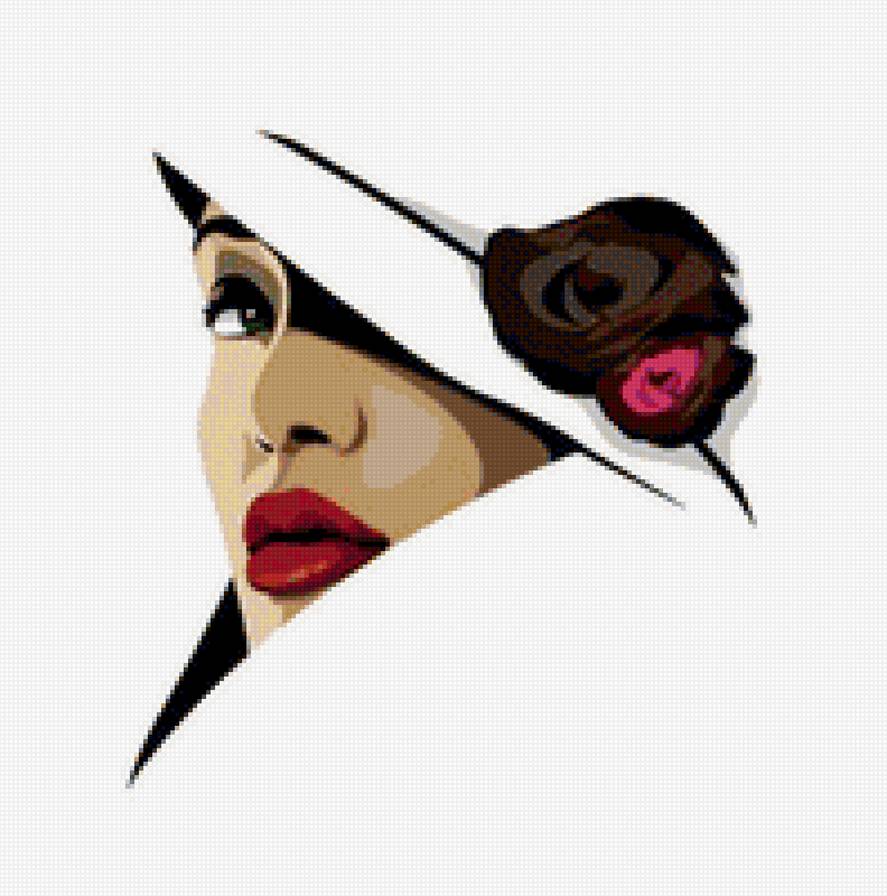 Таинственная - девушка, белый фон, шляпка - предпросмотр