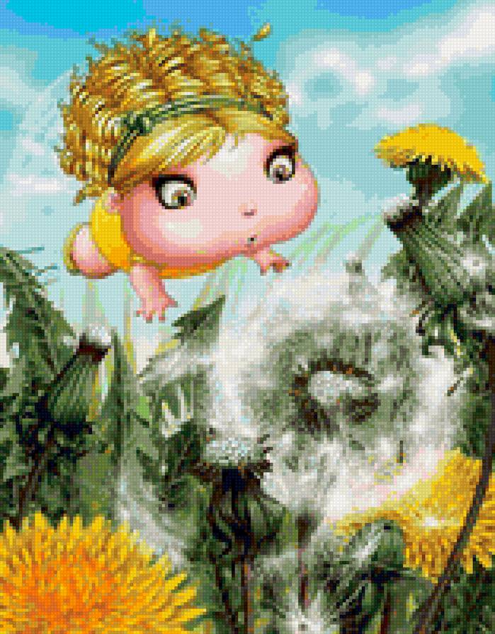 Серия "Весёлые феечки" схема 5 - детская вышивка, сказка, волшебство, фея - предпросмотр