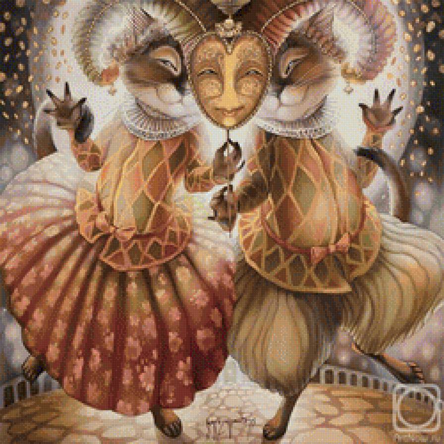 близнецы - графика, живопись, кот, знак зодиака, батик - предпросмотр