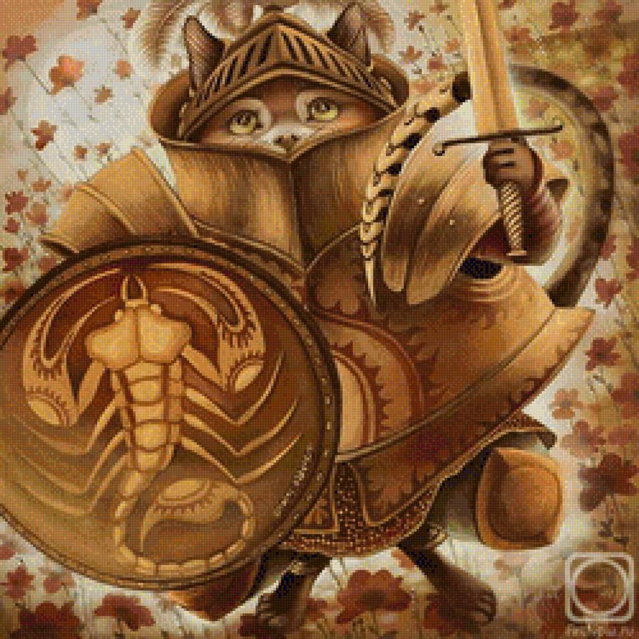 скорпион - живопись, знак зодиака, кот, графика, батик - предпросмотр