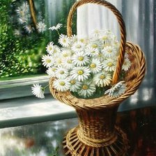 Схема вышивки «Корзина ромашек у окна»