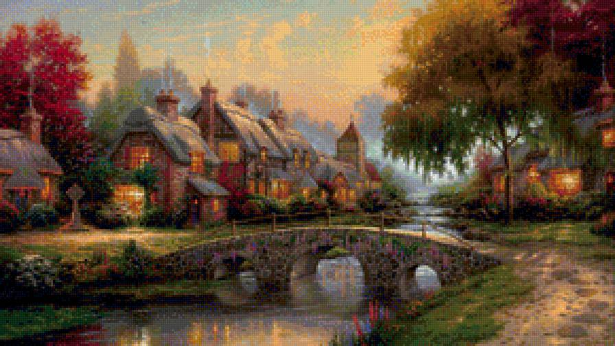 Вечер в деревне - вечер, коттедж, домик - предпросмотр