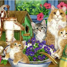 Схема вышивки «кошачья семейка»