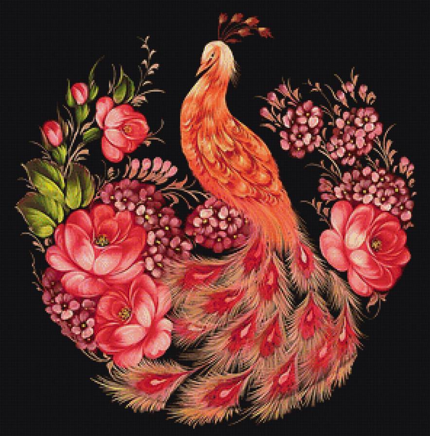 Жар птица - подушка, птицы, сказка, цветы - предпросмотр