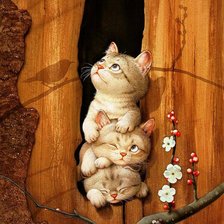 Схема вышивки «котята на охоте»