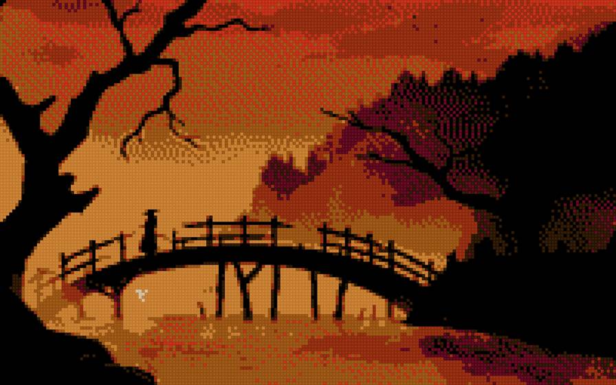 силуэт - силуэт, закат, япония, мост - предпросмотр