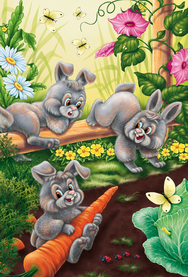 Зайки - цветы, детские, зайки - оригинал