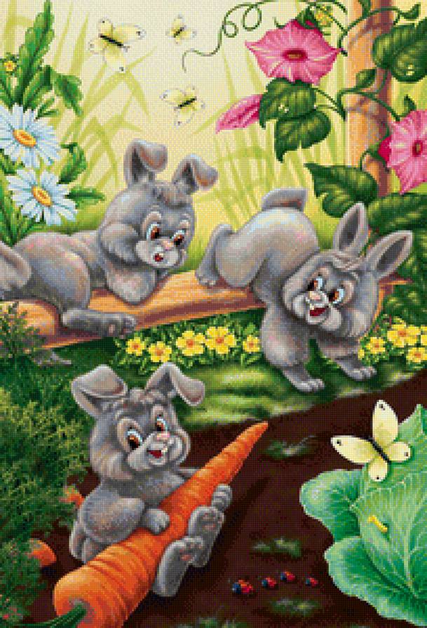 Зайки - цветы, детские, зайки - предпросмотр