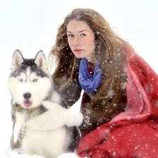 Схема вышивки «Девушка с собакой»