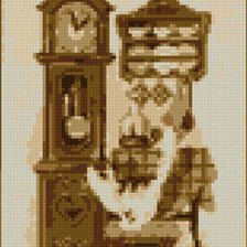 Схема вышивки «кошка с часам и»