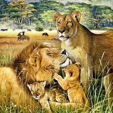 Схема вышивки «Львиное семейство»