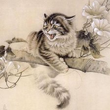 Схема вышивки «котенок на ветке»