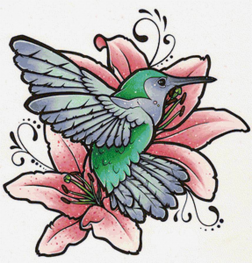 Колибри и лилии - цветы, колибри, птицы, лилии - предпросмотр