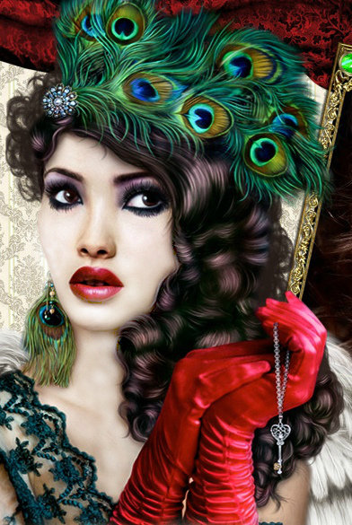 Гламур - перья павлина, девушка, женщина - оригинал