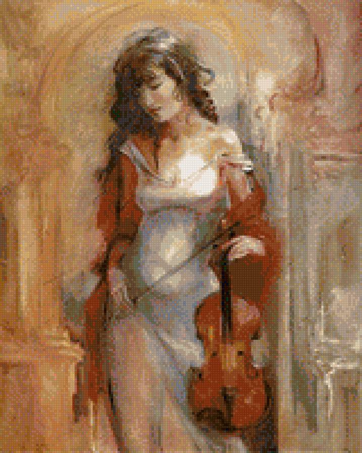 девушка со скрипкой - скрипка, музыка, картины, девушка - предпросмотр