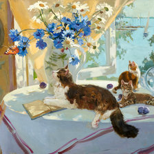 Схема вышивки «кошки с васильками»