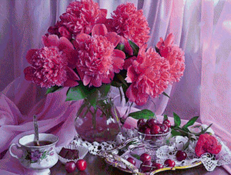 Пионы и черешня - предпросмотр