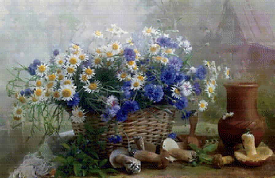 натюрморт - природа, грибы, натюрморт, цветы - предпросмотр