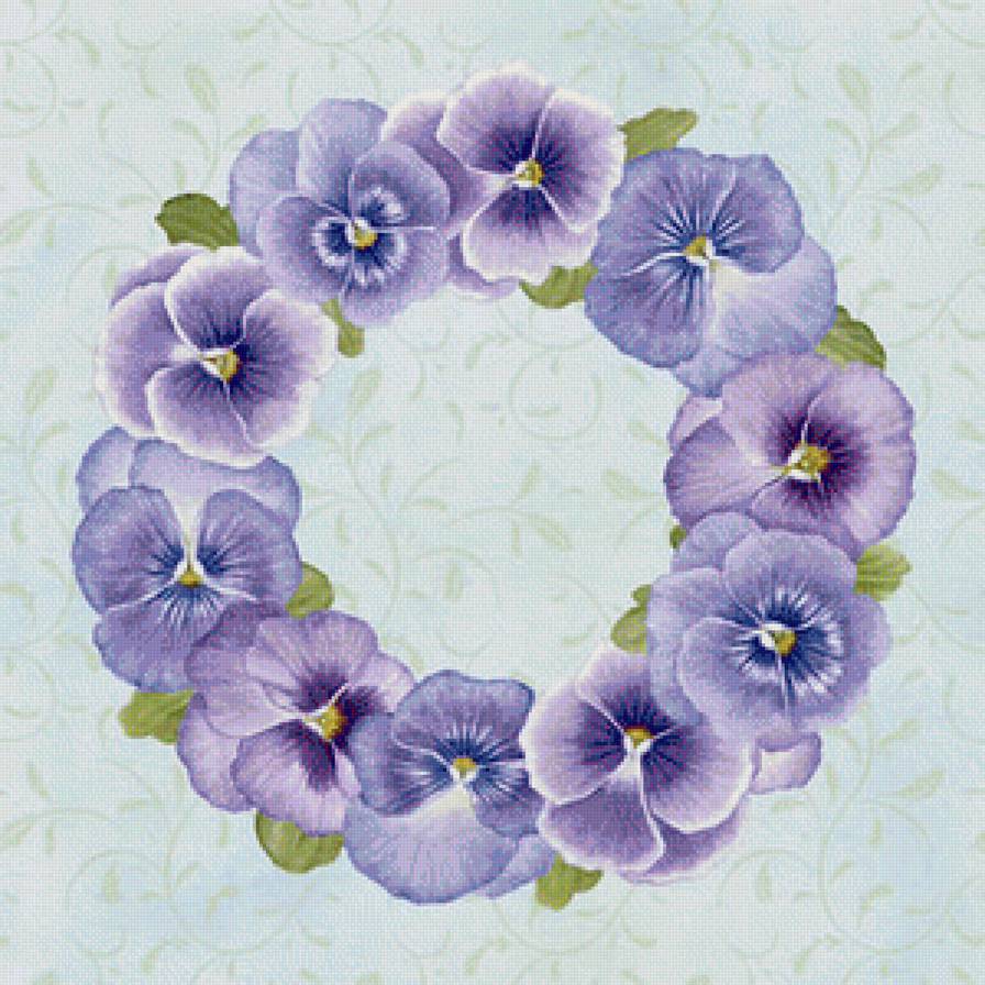 венок из анютиных глазок - анютины глазки, подушка, цветы - предпросмотр