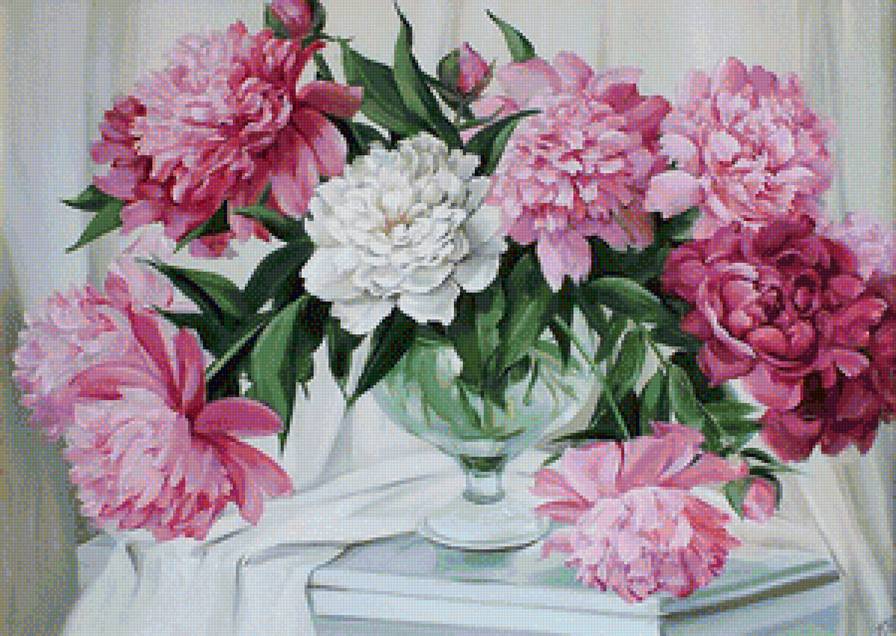 Пиончики - цветы в вазе, пионы в вазе, букет, цветы, пионы, живопись - предпросмотр