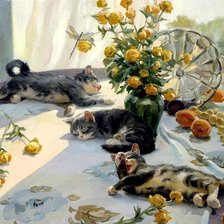 Схема вышивки «кошки с лютиками»