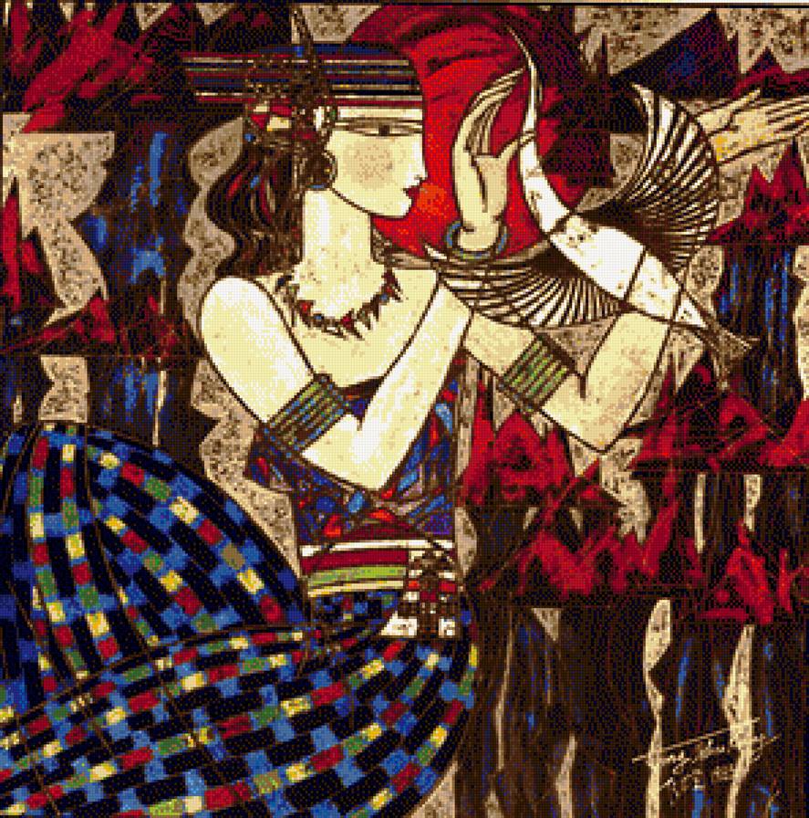 Девушка с птицей(абстракция) - предпросмотр