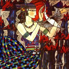 Схема вышивки «Девушка с птицей(абстракция)»