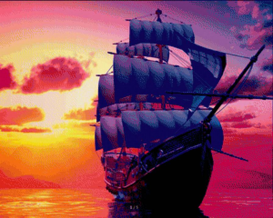 Шхуна на закате - предпросмотр