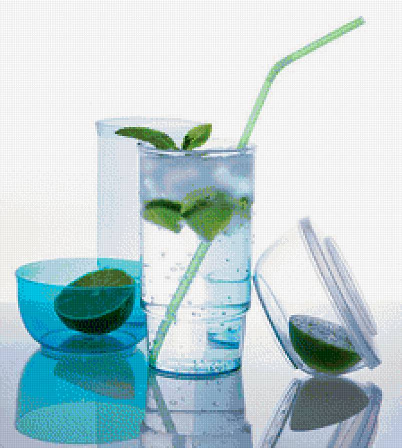 коктейль - натюрморт, бокал, мята, лайм - предпросмотр