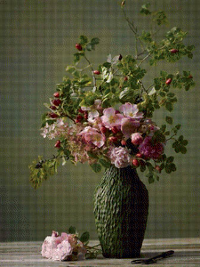 Ваза - шиповник, ваза, букет - предпросмотр