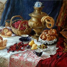 Схема вышивки «самовар и малина»