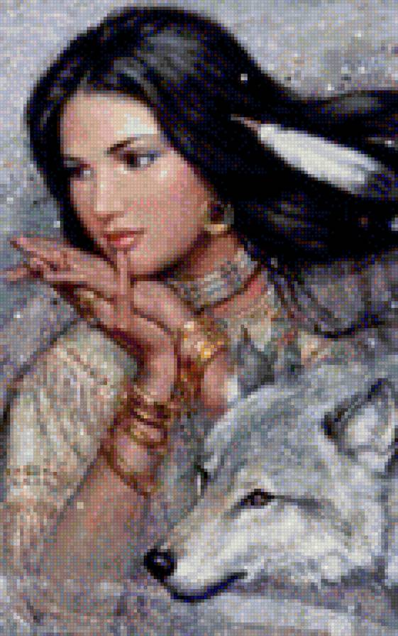 девушка и волк - картина, волк, искусство, живопись, девушка - предпросмотр