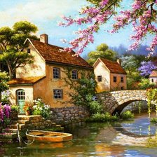 Схема вышивки «Деревня на реке»