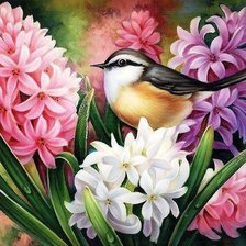 Схема вышивки «Синичка и гиацинты»