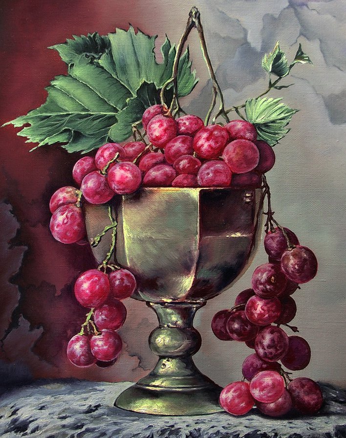 Натюрморт - натюрморт, виноград, бокал - оригинал