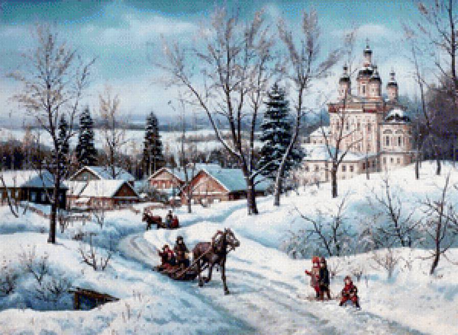 деревенский пейзаж - пейзаж, зима - предпросмотр