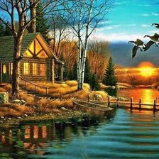 Схема вышивки «охотничий домик»