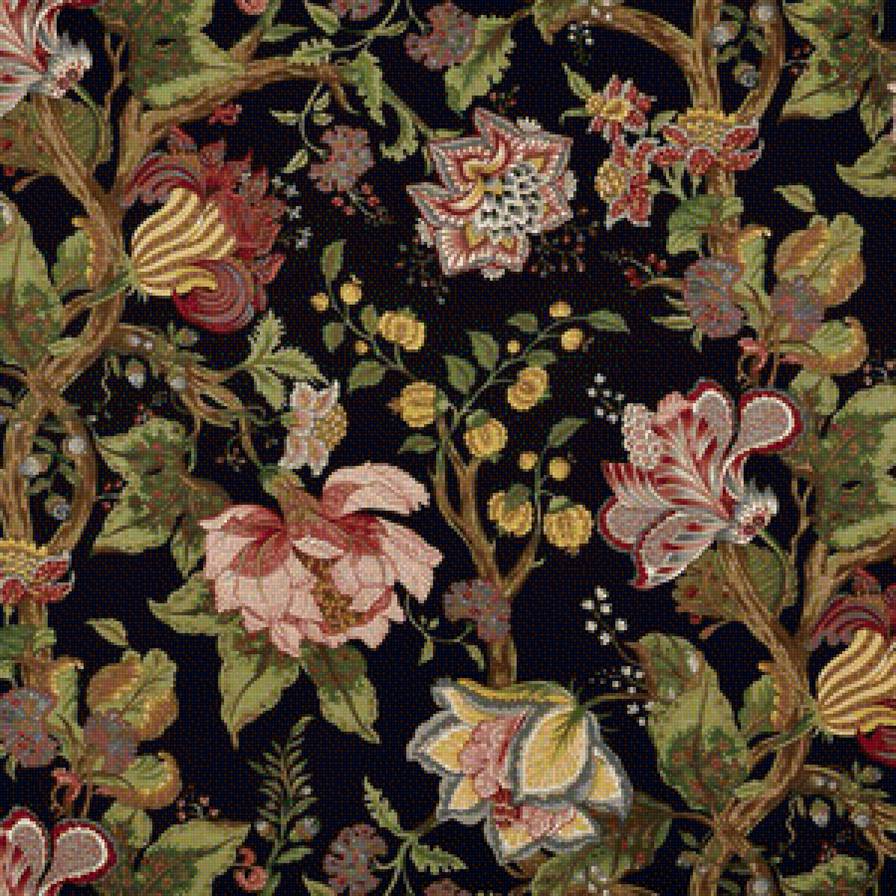 старинный рисунок - цветы, подушка - предпросмотр