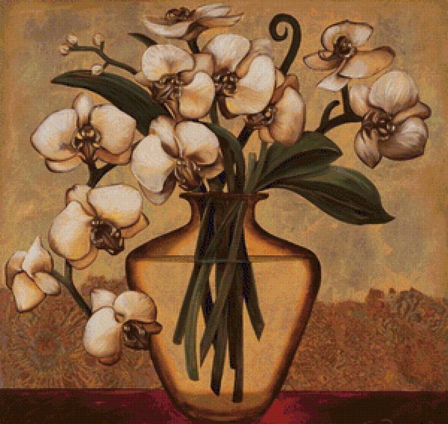 Орхидеи - натюрморт, букет, орхидеи, ваза, цветы - предпросмотр