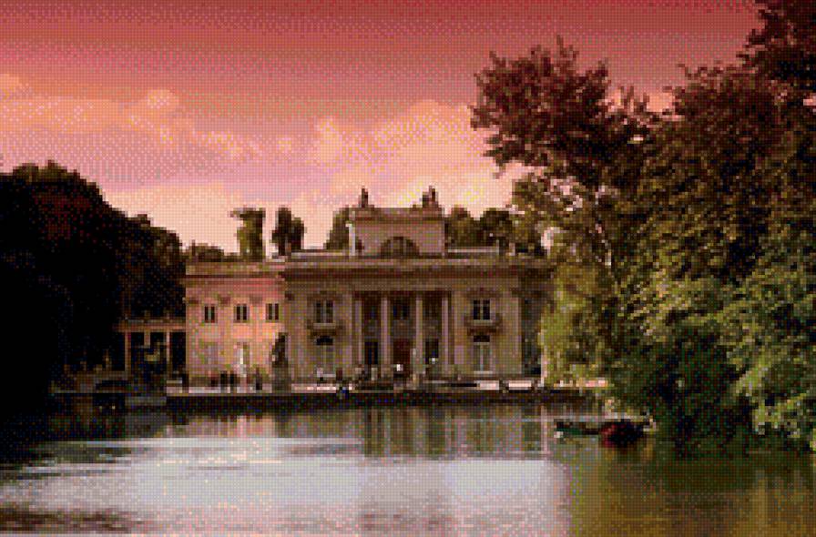 дворец у пруда - пруд, дворец, парк - предпросмотр