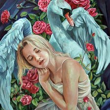 Схема вышивки «девушка и лебедь»